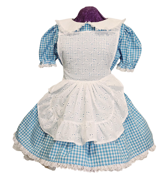 Maid Outfit, Gingham, Dress with Collar and White Eyelet Apron, Sissy, Lolita, Costume, Rave, Cosplay